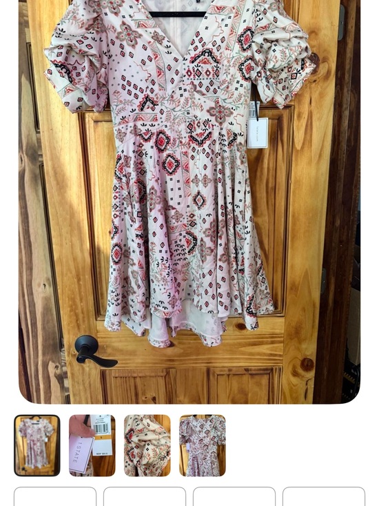 1. State Dresses & Skirts - 1. State Light Pink Printed V-Neck Puff Sleeve Mini Dress